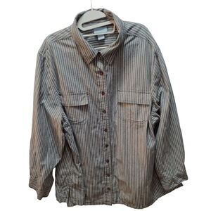 Liz & Me Womens Button Up Multi-Color Size 26/28 100% Cotton Striped Long Sleeve